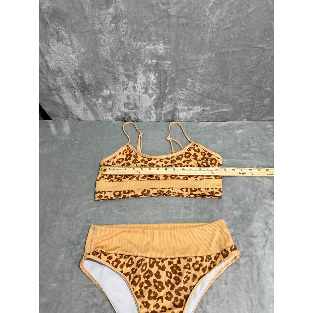 SHEIN Leopard Print Ribbed High Waisted Bikini Set Size Large - Picture 7 of 8